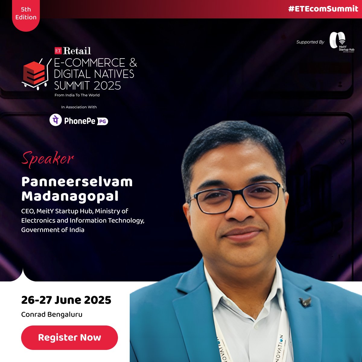 ET Retail (@etretail) on Twitter photo We are delighted to welcome Panneerselvam Madanagopal, CEO, <a href="/meitystartuphub/">MeitY Startup Hub</a>, Ministry of Electronics and Information Technology, Government of India to the speaker lineup at #ETEcomSummit 2025.
Register Now: retail.economictimes.indiatimes.com/ecommerce-summ…
#ETRetail #ETEcomSummit #DigitalCommerce We are delighted to welcome Panneerselvam Madanagopal, CEO, <a href="/meitystartuphub/">MeitY Startup Hub</a>, Ministry of Electronics and Information Technology, Government of India to the speaker lineup at #ETEcomSummit 2025.
Register Now: retail.economictimes.indiatimes.com/ecommerce-summ…
#ETRetail #ETEcomSummit #DigitalCommerce