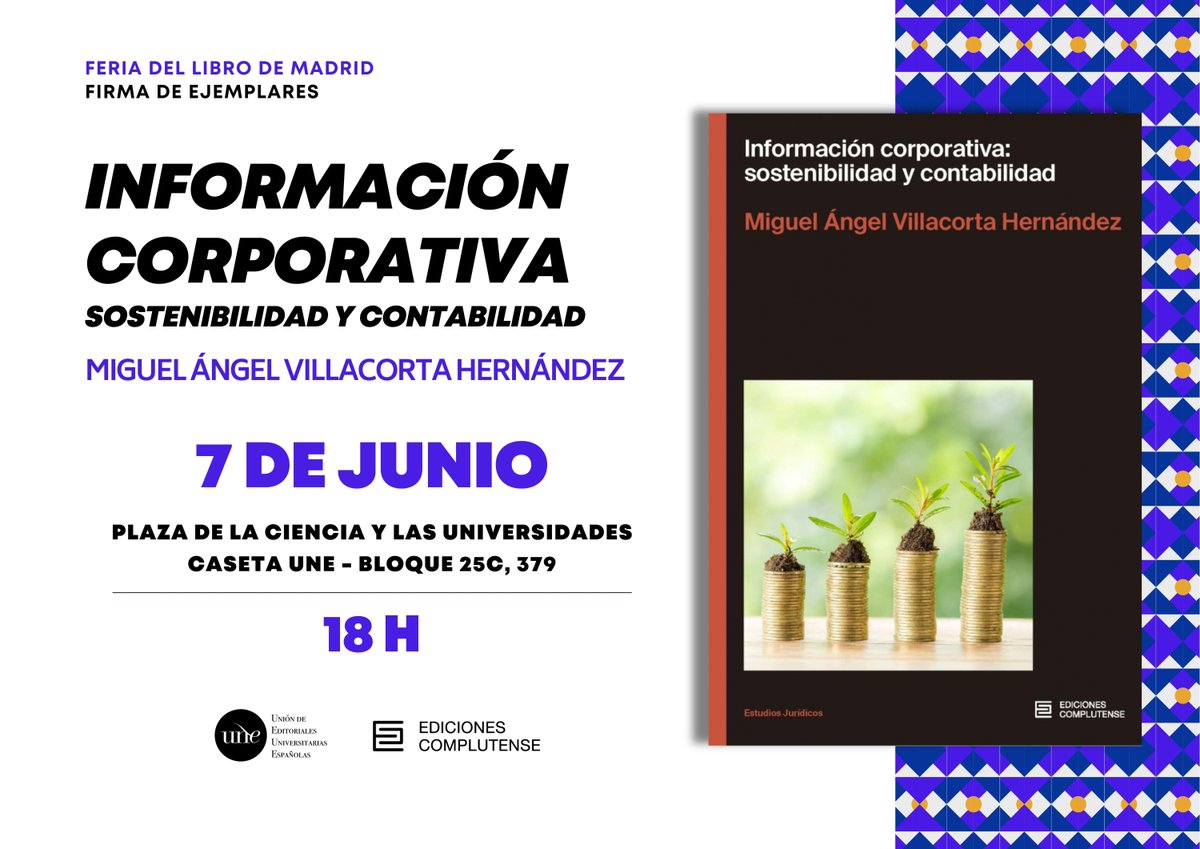 El primero de nuestros investigadores en firmar en la Feria es Miguel Ángel Villacorta Hernández y estará en la caseta de la UNE el sábado 7 a las 18h. Si os interesa la relación entre legislación y sostenibilidad, ¡os esperamos!