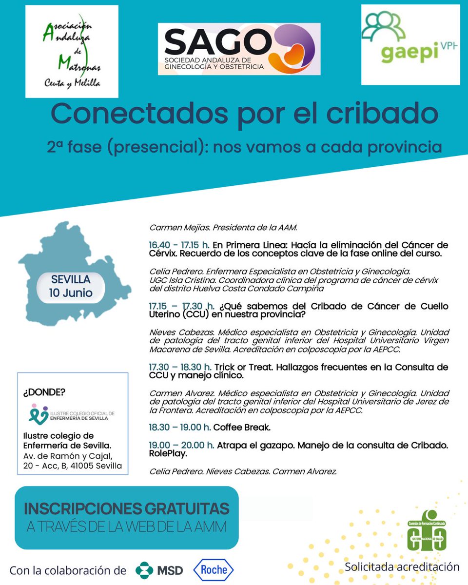 Colegio de Enfermería de Sevilla (@icoesevilla) on Twitter photo 🦠 El #ICOES acoge el curso ‘Conectados por el #Cribado. Andalucía hacia la eliminación del #VPH’, este 10 de Junio
🟣 <a href="/SAGOAndalucia/">SAGOAndalucia</a> <a href="/AMatronas/">Asociación Andaluza de Matronas</a>
ℹ️Más: ow.ly/Pbvg50W5miI
#Andalucía #Sevilla
🔗<a href="/consejo_andaluz/">Consejo Andaluz de Enfermería</a> <a href="/saludand/">Consejería de Salud y Consumo</a> 🦠 El #ICOES acoge el curso ‘Conectados por el #Cribado. Andalucía hacia la eliminación del #VPH’, este 10 de Junio
🟣 <a href="/SAGOAndalucia/">SAGOAndalucia</a> <a href="/AMatronas/">Asociación Andaluza de Matronas</a>
ℹ️Más: ow.ly/Pbvg50W5miI
#Andalucía #Sevilla
🔗<a href="/consejo_andaluz/">Consejo Andaluz de Enfermería</a> <a href="/saludand/">Consejería de Salud y Consumo</a>