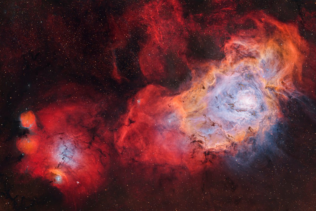 The Lagoon Nebula M8 is a diffuse nebula in the constellation Sagittarius. It is one of the brightest regions in the sky and is visible to the naked eye on clear, dark nights.
🔭Askar fra600
📸Zwo Asi 2600 mc duo
⚙️Zwo Am5
#Optolong L-ultimate filter
Credit: Gianni Lacroce
#3nm