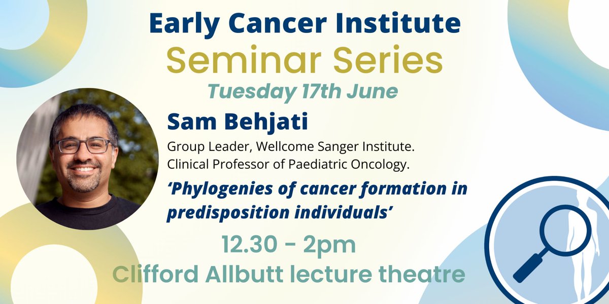 CRUK Cambridge Centre (@crukcamcentre) on Twitter photo Join the <a href="/EarlyCancerCam/">Early Cancer Institute, University of Cambridge</a> for their next #ECISeminar. Prof Sam Behjati <a href="/sangerinstitute/">Wellcome Sanger Institute</a> will speak on 'Phylogenies of cancer formation in predisposition individuals'.
📅 Tues 17 June
🕛 12:30 - 14:00
📍 Clifford Allbutt Building
Register: zurl.co/A4XBT Join the <a href="/EarlyCancerCam/">Early Cancer Institute, University of Cambridge</a> for their next #ECISeminar. Prof Sam Behjati <a href="/sangerinstitute/">Wellcome Sanger Institute</a> will speak on 'Phylogenies of cancer formation in predisposition individuals'.
📅 Tues 17 June
🕛 12:30 - 14:00
📍 Clifford Allbutt Building
Register: zurl.co/A4XBT