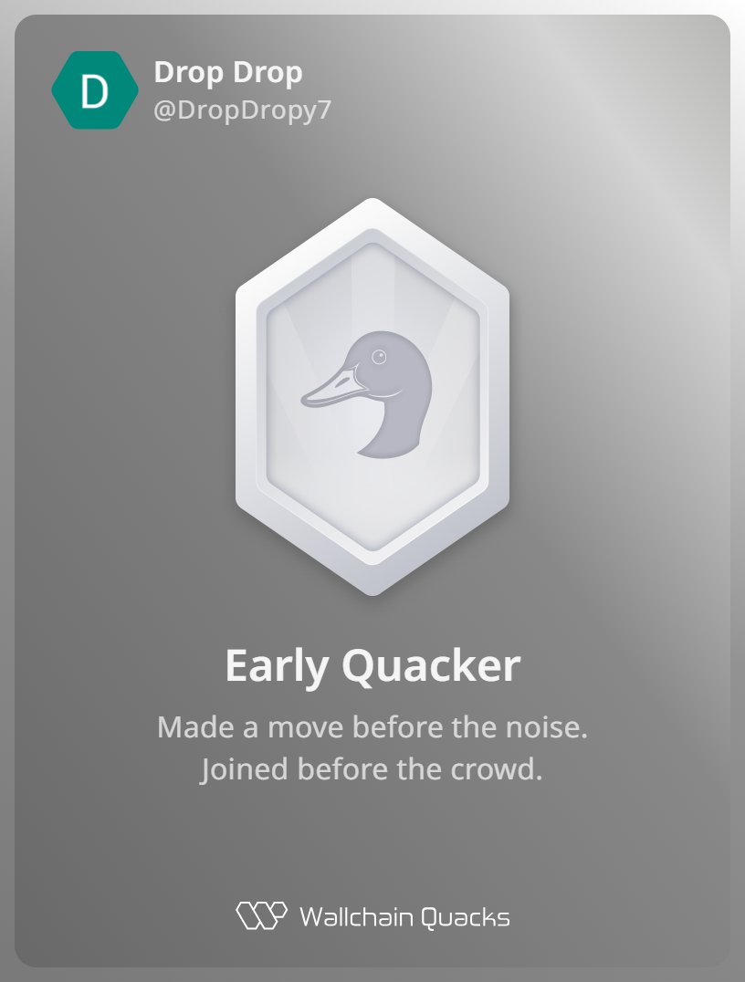 DropDropy7's tweet image. Just unlocked the Early Quacker on @wallchain_xyz 🏆

How cool is that?

Feels great to have my contributions recognized.

How’s Wallchain Quacks been treating you so far?

Not on board yet? Drop a comment for an invite 👇🦆