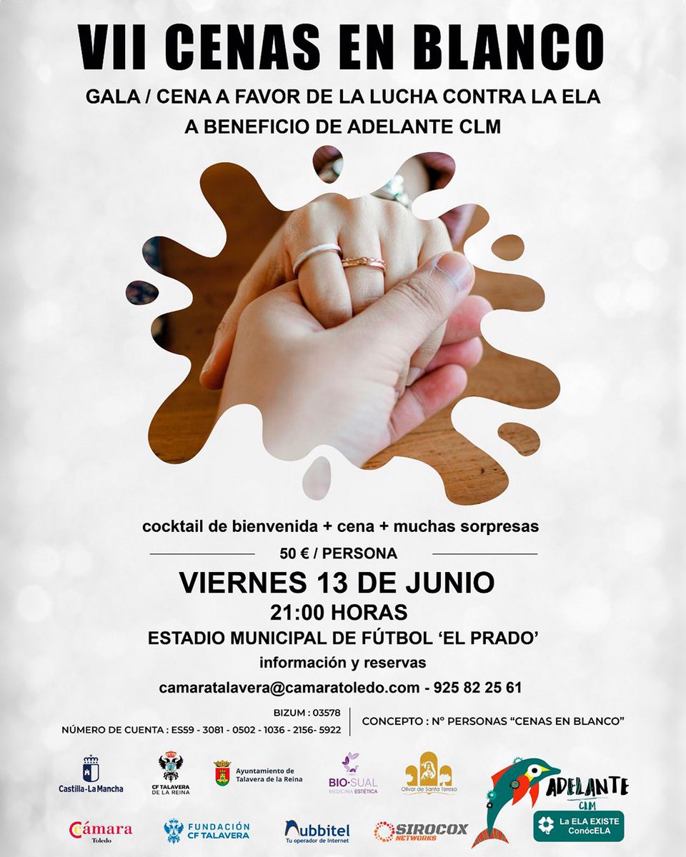FundacionCFT's tweet photo. Celebramos las VII Cenas en Blanco a favor de ADELANTE, para su lucha contra la ELA, en el Estadio Municipal El Prado! 

- Coctel de bienvenida 🍸Rifa 🎫 Regalos 🎁

Vive una experiencia única, disfrutando en el Estadio de la ciudad de una manera diferente y solidaria.🫂 https://t.co/WYnCSGlIBI