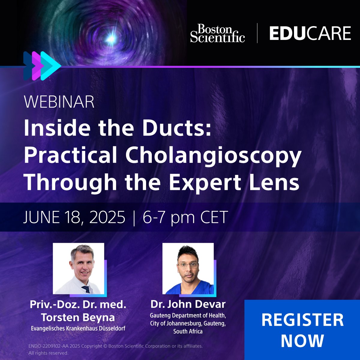 Mark your calendars! ​
Join our exclusive webinar on the evolving role of #cholangioscopy. ​
Learn from experts Dr. Torsten Beyna and Dr. John Devar diagnostic and therapeutic cholangioscopy applications, success indicators and useful techniques.​
Join: bit.ly/3FHhBe1