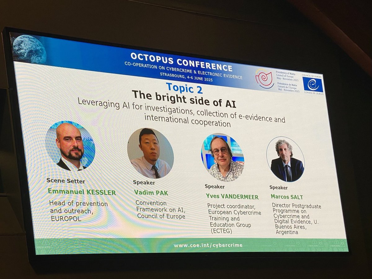 ecteg's tweet photo. 🐙Great to be part of #OctopusConference run by C-PROC @ the @coe!
🎙️Our Project Coordinator intervened in the Closing Session, tackling "The bright side of #AI", focusing on the eFirst 2.0 product.
💻We hosted a booth with the pilot version eFirst 2.0 for Judicial Authorities (+ info: https://t.co/Trz0ASespg)
🤝🏽We funded members' participation to continue the work in fighting #cybercrime
#StrongerTogether
#ECTEG projects are funded by @EUHomeAffairs