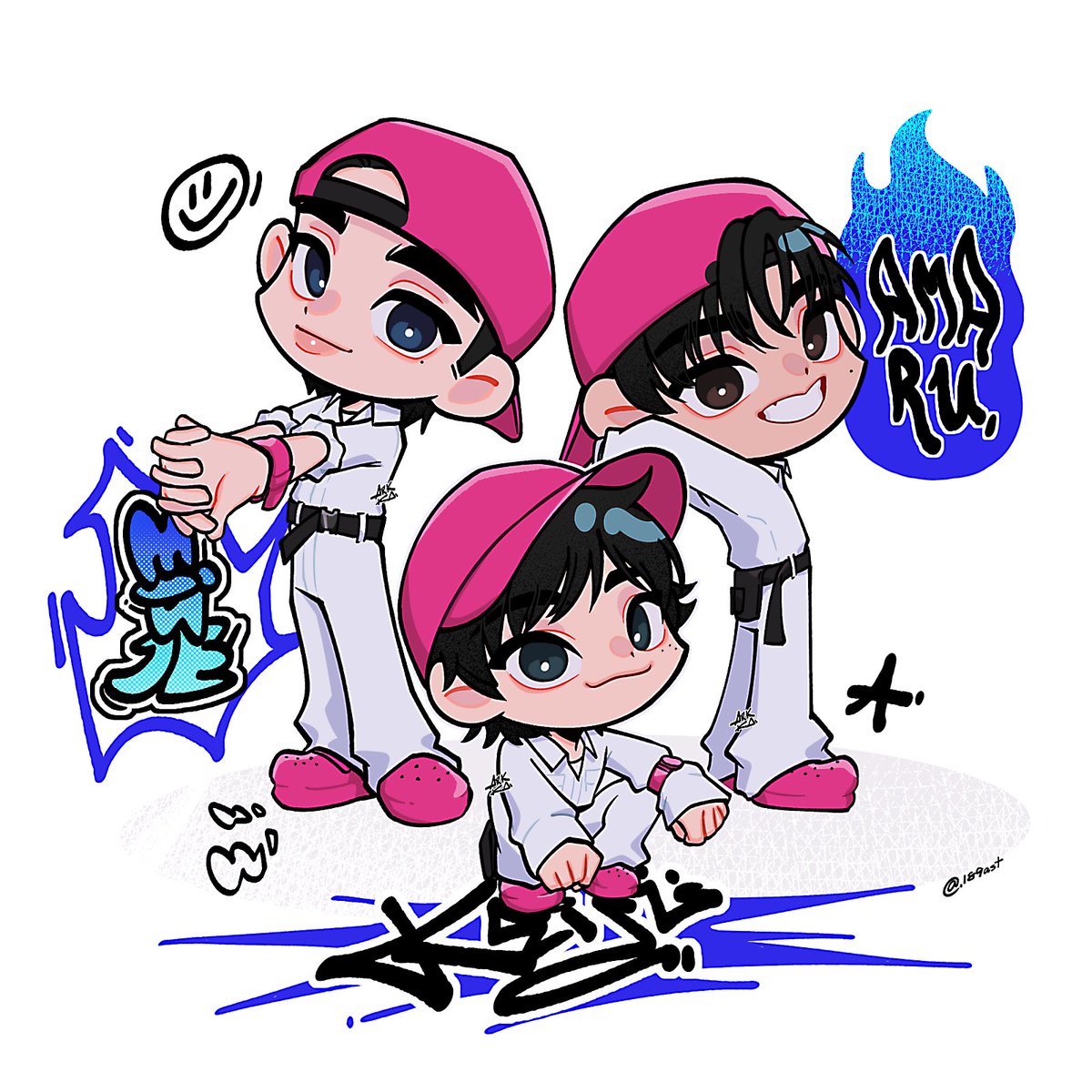 น้องเตะ! 🛹
#아마루 #민제 #케이주 
#kickflipfanart