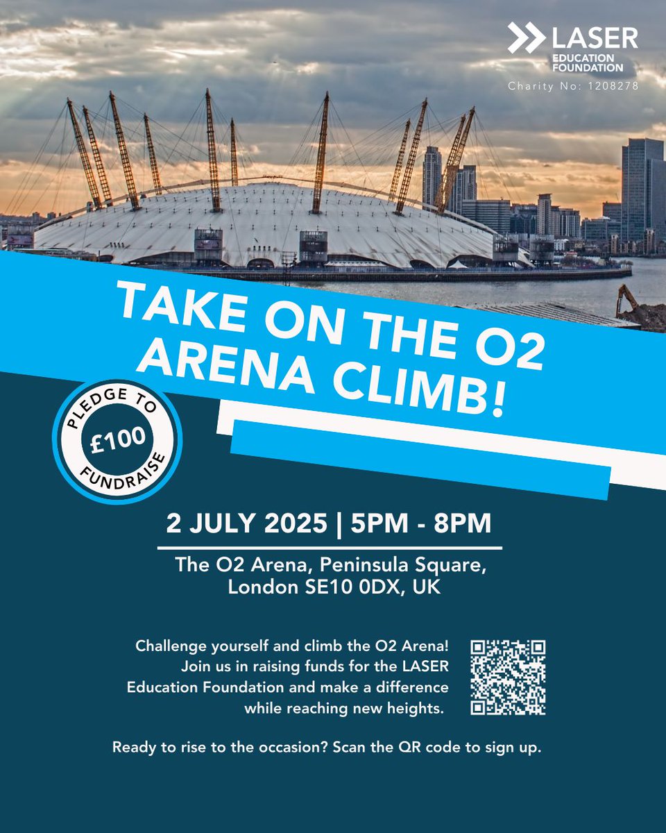 Challenge Yourself – Climb the O2 Arena! 🌟 There's still time to secure your place!
Join us on Wednesday 2 July at 5pm for an unforgettable experience! 📷
Help raise £100 for the LASER Education Foundation – ticket price included!
Sign up via lasereducation.org.uk/event-details/…
#ClimbTheO2