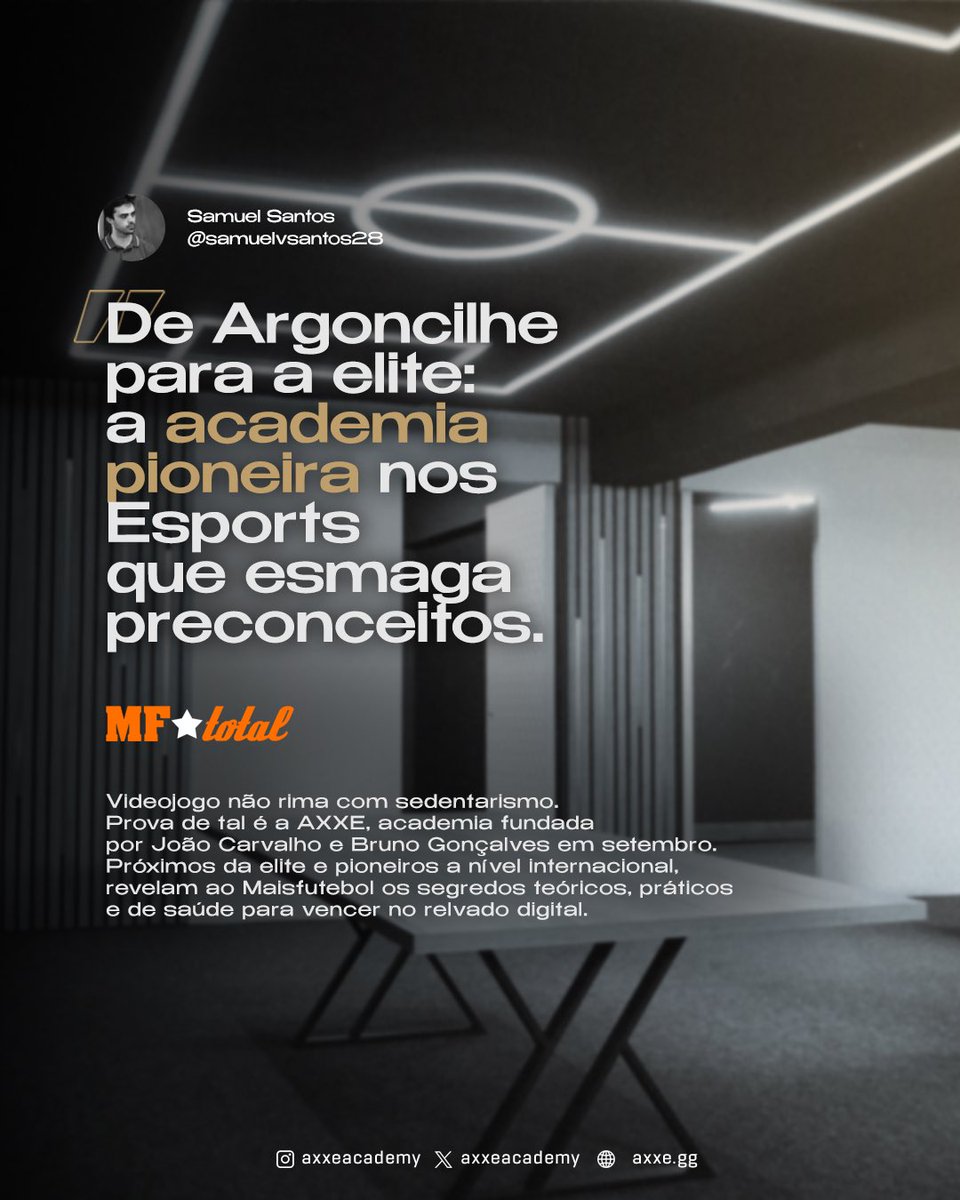 axxeacademy's tweet image. 📰 De Argoncilhe para a elite. O @maisfutebol visitou as instalações da @axxeacademy e falou com @JocaCCarvalho e @InsertPT sobre a academia de Esports pioneira em Portugal. 

Um agradecimento ao @samuelvsantos28 pelo reconhecimento.
