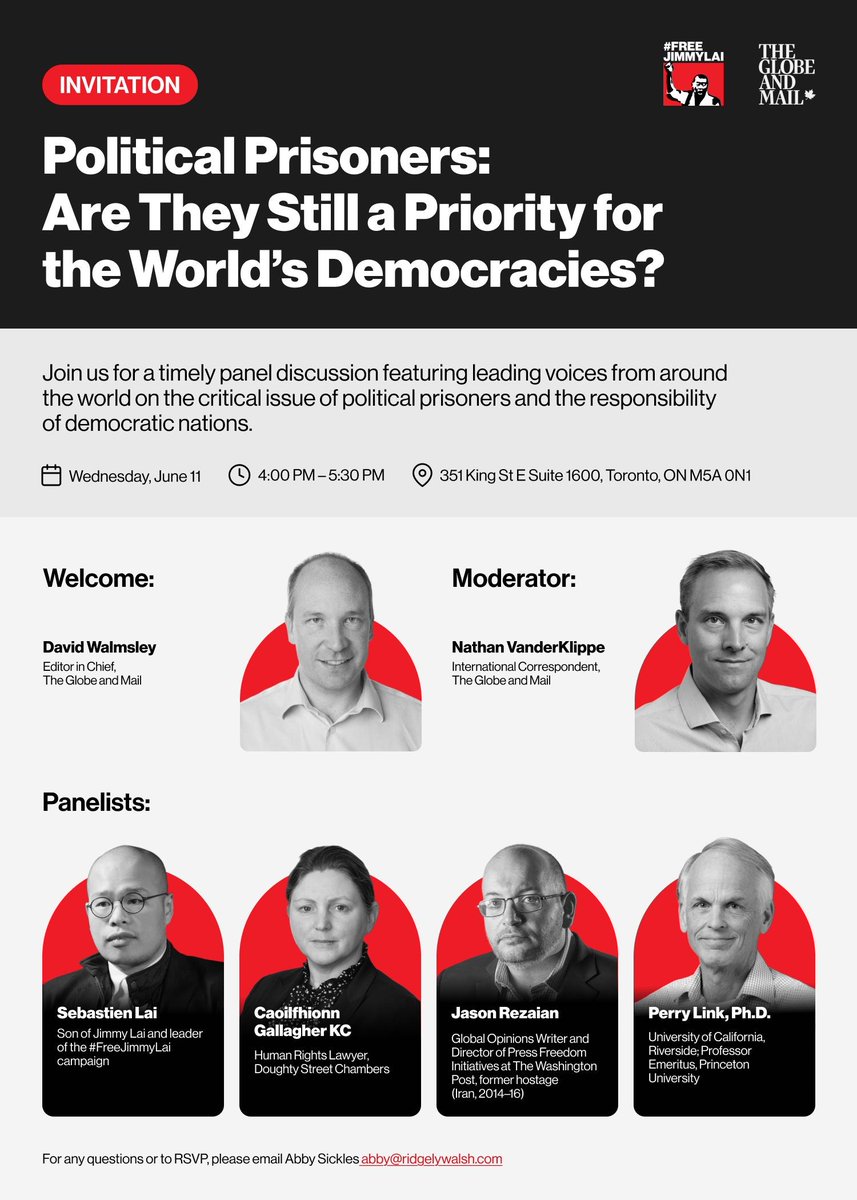 #FreeJimmyLai (@supportjimmylai) on Twitter photo Political prisoners are being silenced. Will democracies speak up?
Join leading voices — including Sebastien Lai, <a href="/jrezaian/">Jason Rezaian</a>, and <a href="/caoilfhionnanna/">Caoilfhionn Gallagher KC</a> — for a powerful panel on the global fight for political freedom and the moral responsibility of democratic nations.
🗓️ June 11 | 🕓 Political prisoners are being silenced. Will democracies speak up?
Join leading voices — including Sebastien Lai, <a href="/jrezaian/">Jason Rezaian</a>, and <a href="/caoilfhionnanna/">Caoilfhionn Gallagher KC</a> — for a powerful panel on the global fight for political freedom and the moral responsibility of democratic nations.
🗓️ June 11 | 🕓