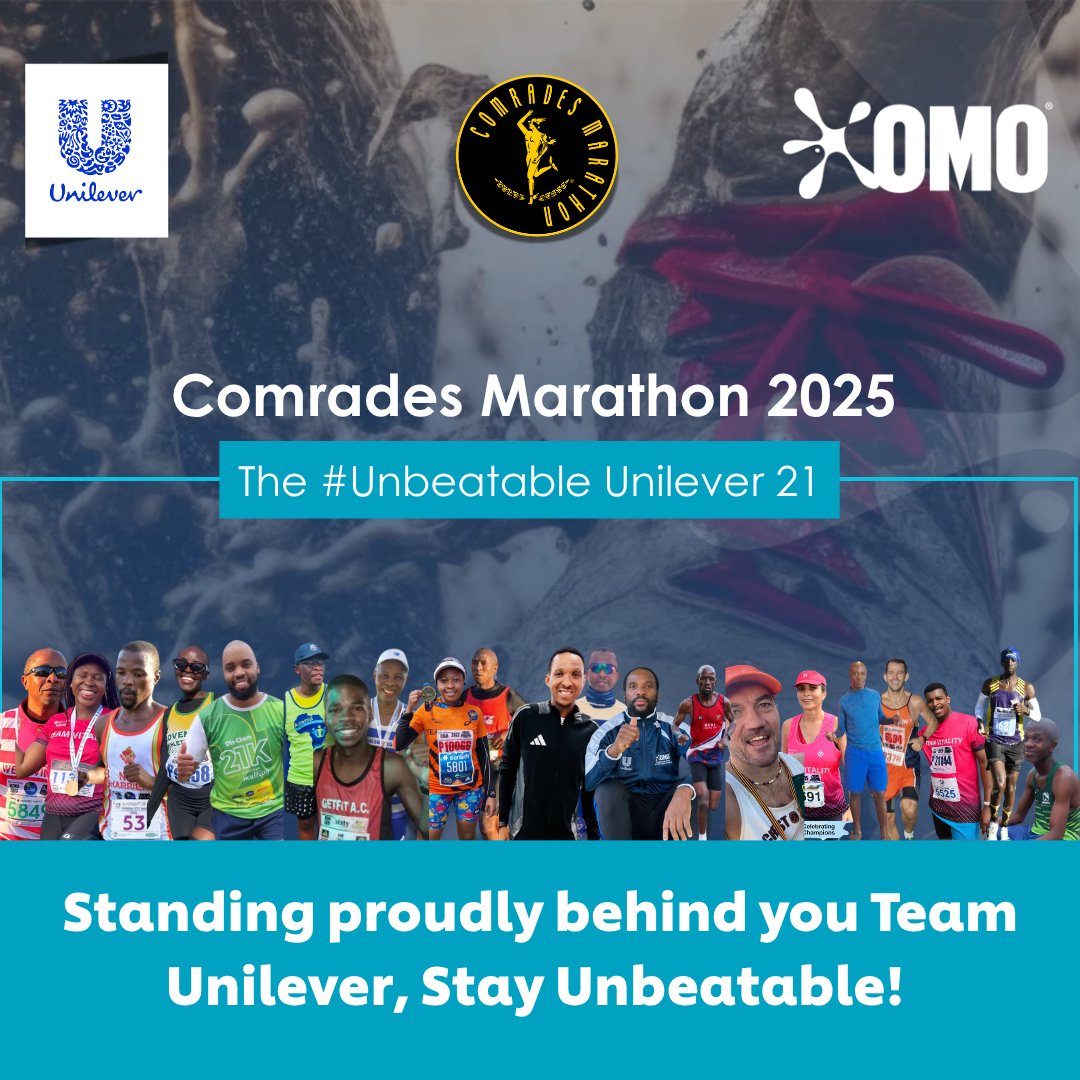 The unbeatable spirit of #ComradesMarathonis all around us.
 
We’re showing up proud, cheering loud and celebrating the strength behind every stride of our 21 Team Unilever Unbeatables at #ComradesMarathon 2025.💪🏾✨​
 
 #StayUnbeatable #TeamUnilever  #OMOxComrades