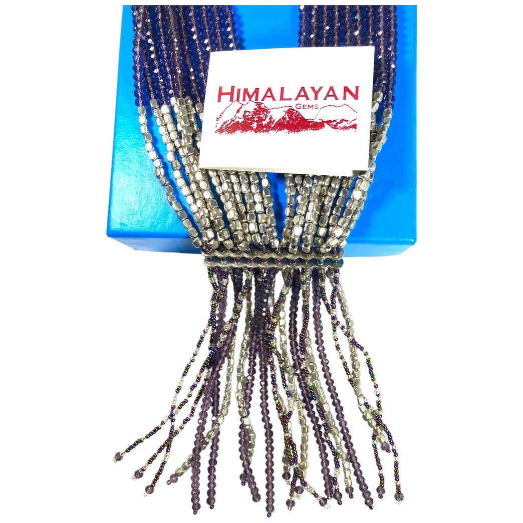 Ethnic Tribal Silvertone Amethyst Purple Stones Dangle Necklace Himalayan Gems Andrew Stone MIB
#rubylane #vintage #neckace #beaded #statment #ethnic #tribal #stones #gemstones #giftideas #jewelryaddict #vintagejewelry #vintagebeginshere #treasures #designer #hautecouture #luxe