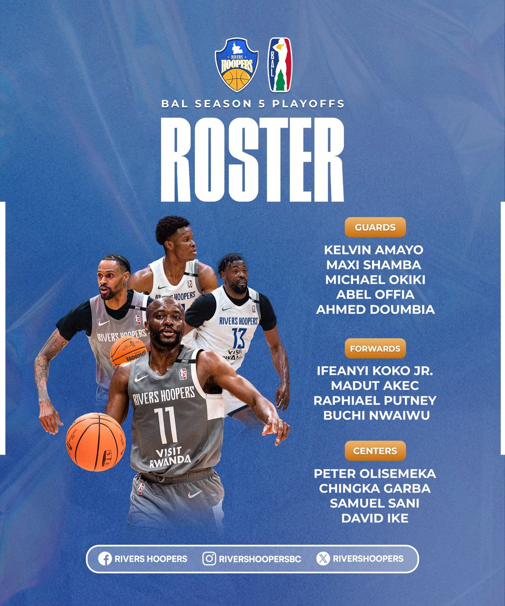 StevenElCreador's tweet photo. The Rivers Hoopers are locked in for the BAL Season 5 Playoffs 🔒🏀
With a strong mix of talent across the roster, the Kingsmen are ready to compete 💪

Time to make history. Let’s get it. 🇳🇬🔥

#RiversHoopers #BAL #PlayoffsReady #Bball9ja #VisitRwanda #BasketballAfricaLeague https://t.co/7MuPCzizn3