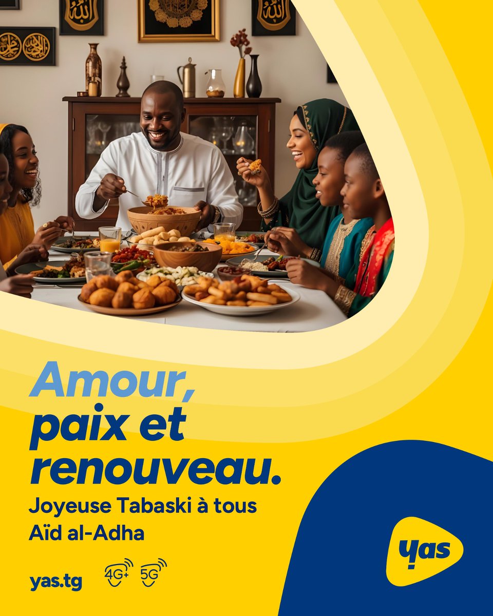 🌙 Aid El Adha Moubarak ✨

En cette belle fête de la Tabaski, que chaque instant soit rempli d’amour, de paix et d’espérance.

Yas Togo souhaite à toute la communauté musulmane une Tabaski bénie et lumineuse. 💜🇹🇬

#YasTogo #Tabaski2025 #AmourPaixRenouveau