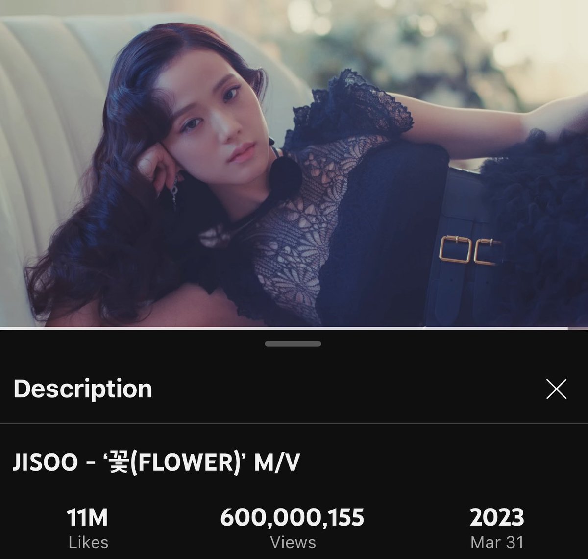 #JISOO’s ‘꽃(FLOWER)’ M/V has surpassed 600M views on YouTube.