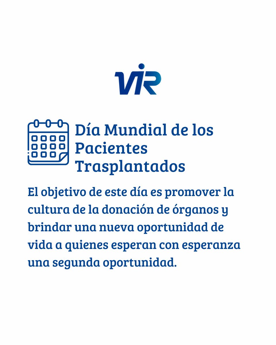 Una fecha para reconocer su fortaleza, celebrar sus nuevas oportunidades de vida y agradecer profundamente a quienes hicieron posible ese milagro: los donantes.
Cada trasplante es una historia de esperanza, de segundas oportunidades, y de solidaridad.🙌✨

#LaboratoriosVIR
