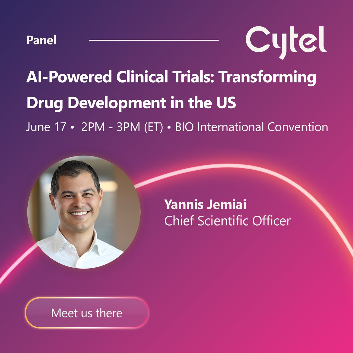 We're excited to announce that our CSO Yannis Jemiai will be a panel member at the BIO International Convention in Boston on "AI-Powered Clinical Trials: Transforming Drug Development in the US"

#AI #ClinicalTrials #DrugDevelopment