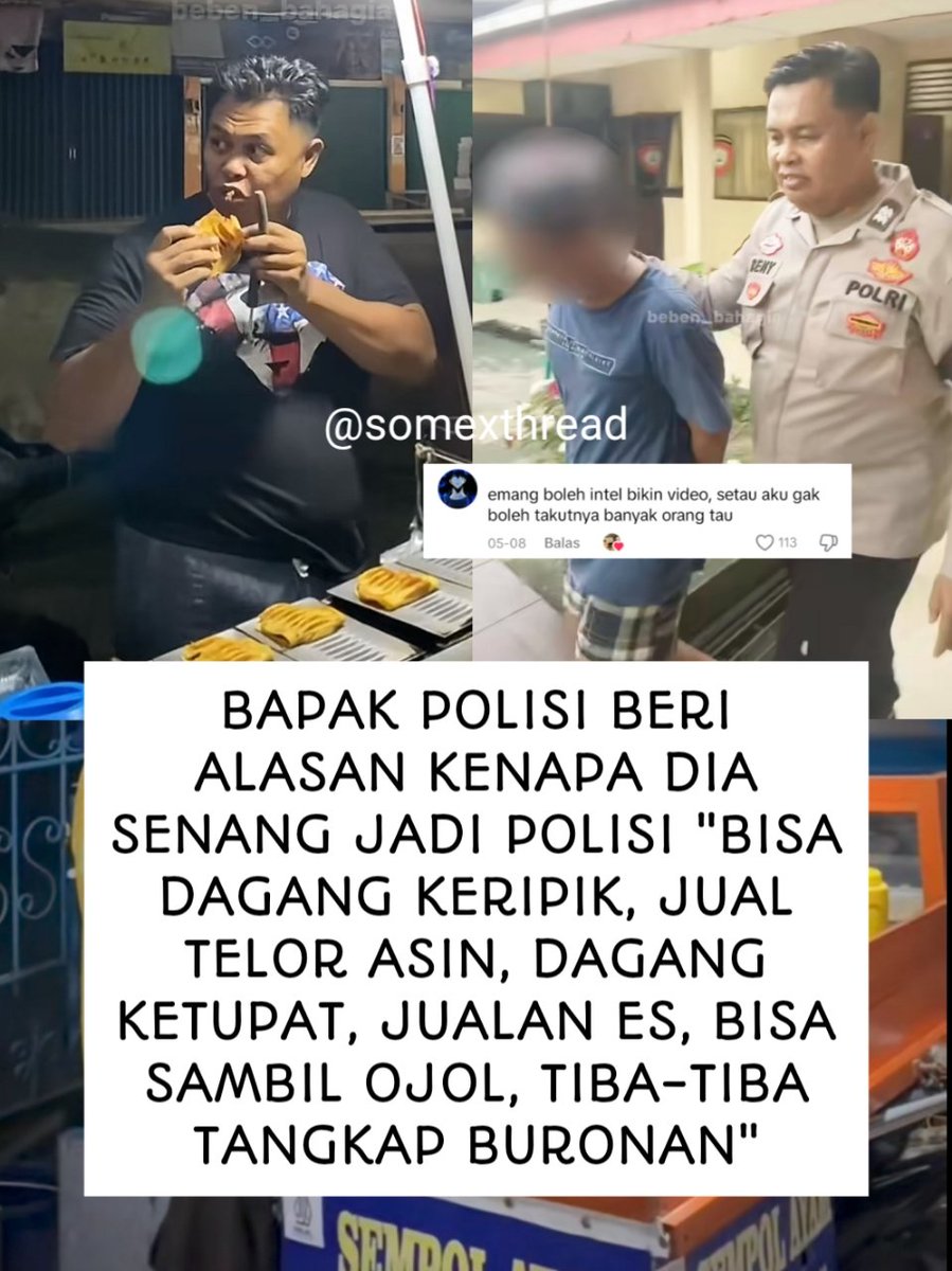 Ohh jadi ini alasan tubuh pak polisi ga harus sebagus TNI, biar mudah dalam melakukan penyamaran😌

diam ngaduk adonan, bergerak tangkap buronan😭👊