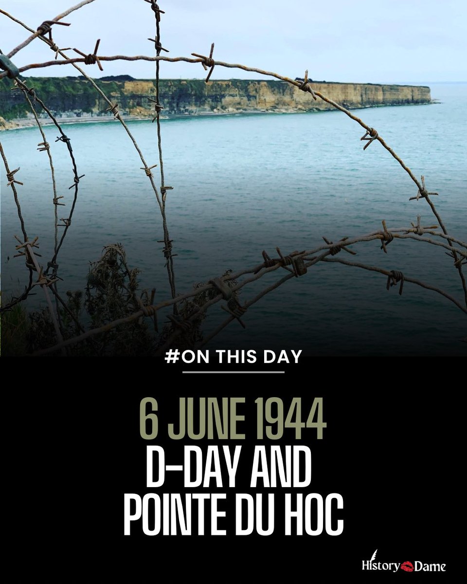 history_dame's tweet image. Today is the 81st anniversary of D-Day, and I decided to focus on Pointe du Hoc.
On June 6, 1944, U.S. Army Rangers scaled the sheer 100-foot cliffs of Pointe du Hoc under relentless enemy fire. Their mission: take out German artillery threatening the D-Day landings at Omaha…
