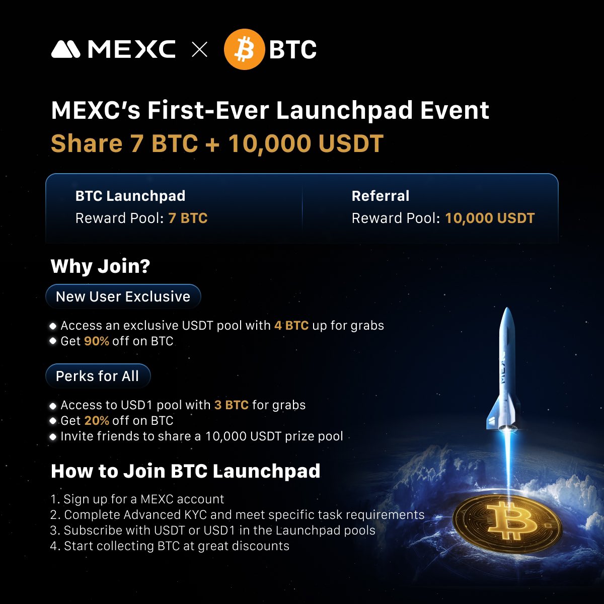 It’s awesome!!!You don’t want to miss this!
MEXC just launched the official #BTC Launchpad one-pager 👇
✅ 90% OFF for new users
✅ 7 $BTC rewards
✅ USDT &amp; USD1 pools
This is BIG.
🔗 s.mexc.com/mevent/NMfncwpA
#MEXCLaunchpad #Bitcoin