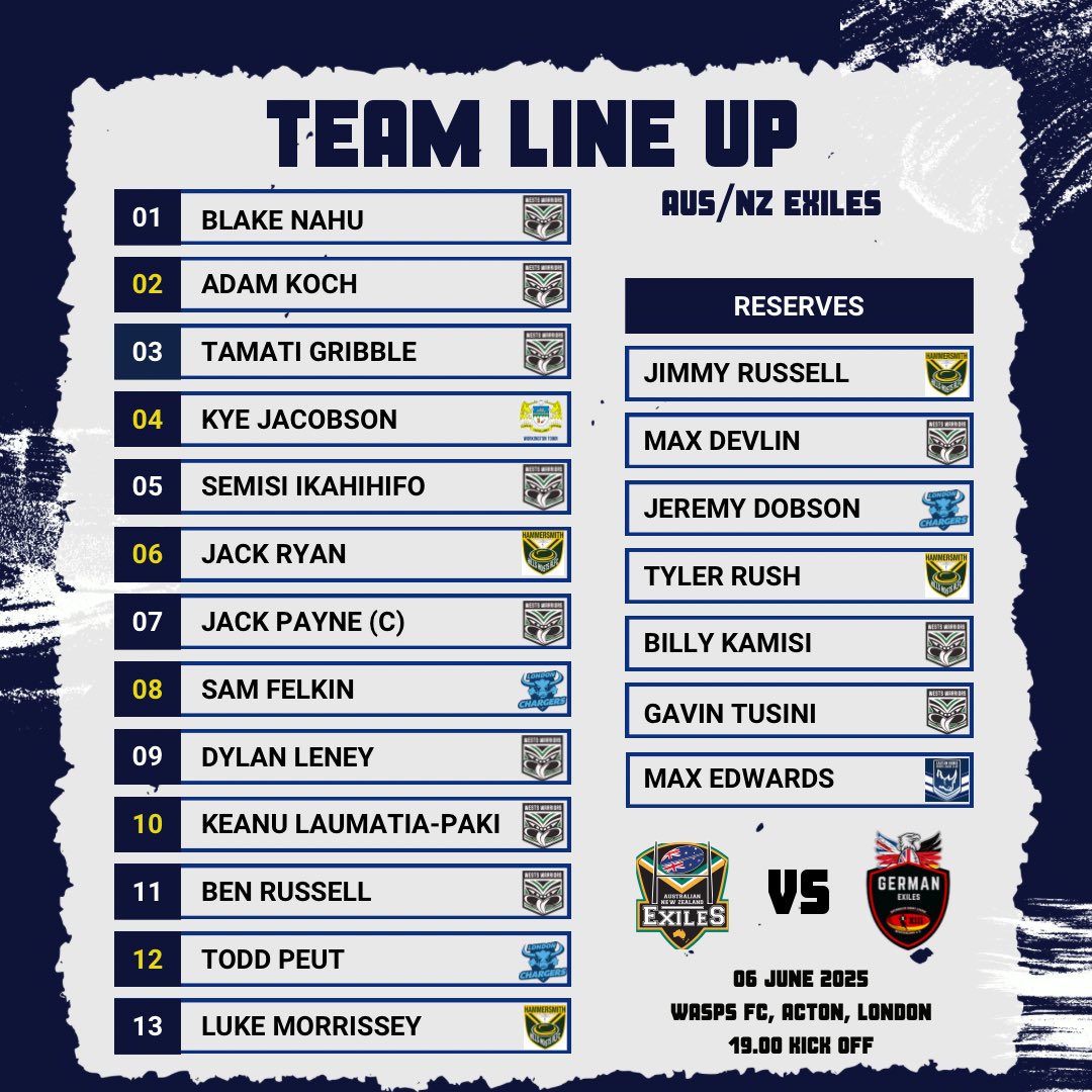 Good luck to all our lads playing against the German Exiles tonight..