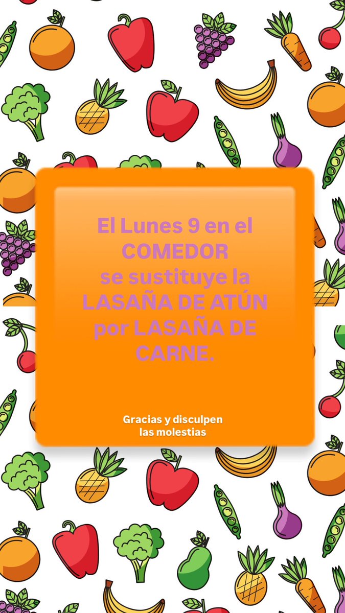 Información sobre el comedor del día Lunes 9 de Junio‼️