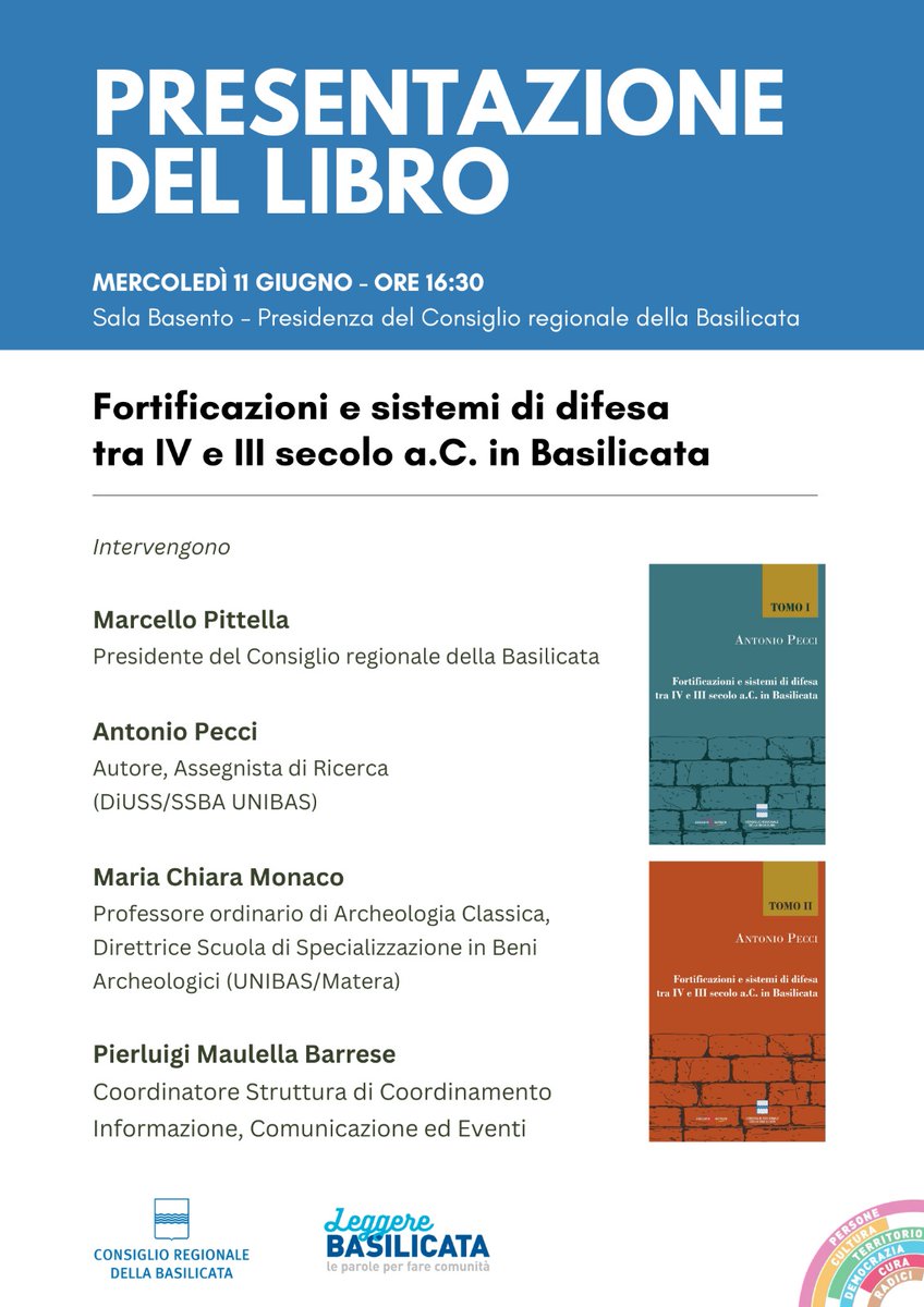 Nella sede del Consiglio la presentazione dei due volumi di Pecci
Intervengono il Presidente Pittella, Maria Chiara Monaco, professore ordinario di Archeologia classica, Maulella Barrese, dirigente Consiglio regionale, e Antonio Pecci, autore degli studi
consiglio.basilicata.it/consiglioinfor…