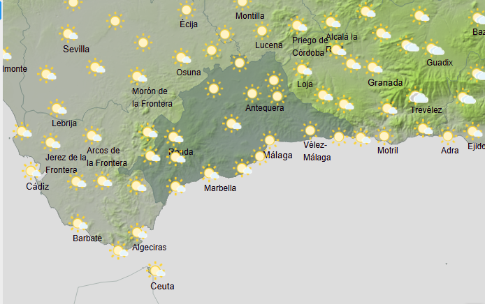 🌞La predicción de la <a href="/AEMET_Esp/">AEMET</a> hoy #8junio en #Málaga 👇

☁️ Cielos poco nubosos o despejados, con intervalos de nubes medias y altas.
🌡️ Temperaturas: Máx.35º- Mín.21
🌬️ Vientos flojos variables.