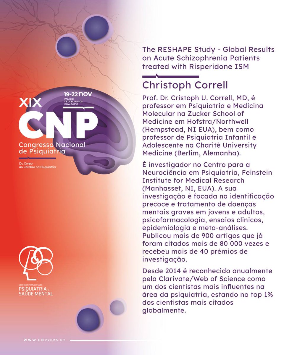 🔔𝗣𝗿𝗼𝗳. 𝗗𝗿. 𝗖𝗵𝗿𝗶𝘀𝘁𝗼𝗽𝗵 𝗖𝗼𝗿𝗿𝗲𝗹𝗹 é um dos palestrantes que vai estar presente no XIX Congresso Nacional de Psiquiatria. 👏

🔗Para mais informações sobre o #CNP2025, consulte o site: sppsm.org