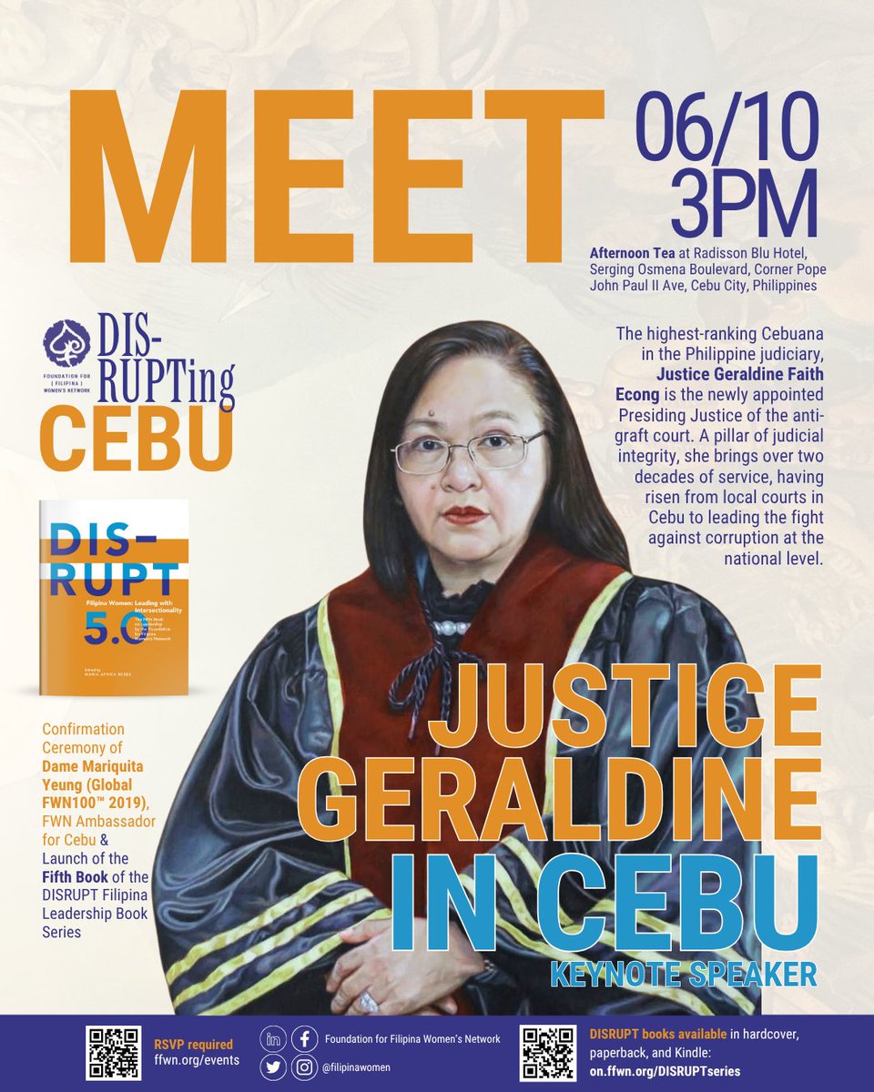 Two of the Philippines’ most formidable women leaders are taking center stage at DISRUPTing Cebu: Governor Pamela Baricuatro and Sandiganbayan Presiding Justice Geraldine Econg!

Don’t miss this powerful conversation happening on Tuesday, June 10, 3:00 PM at the Radisson Blu Cebu
