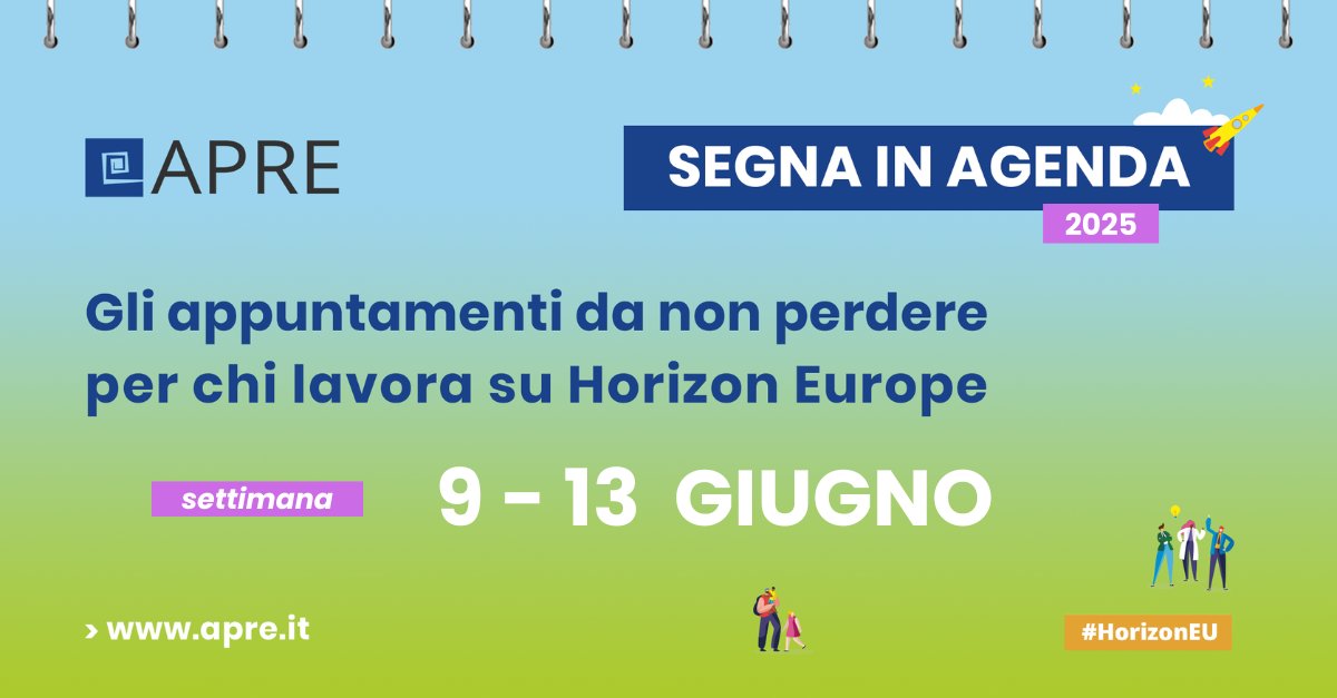 apre_it's tweet image. 📌 SEGNA IN AGENDA | 2025 📝 Gli appuntamenti per chi lavora su #HorizonEU 🔜

🔹 #EUeic Info Day in Paris
📅 10/06, Parigi 🌍

🔸 Info day HE 2025 - #Cluster3
📅 11-12/06, Bruxelles 🌍 e 💻

👉 apre.it/eventi
#APREagenda