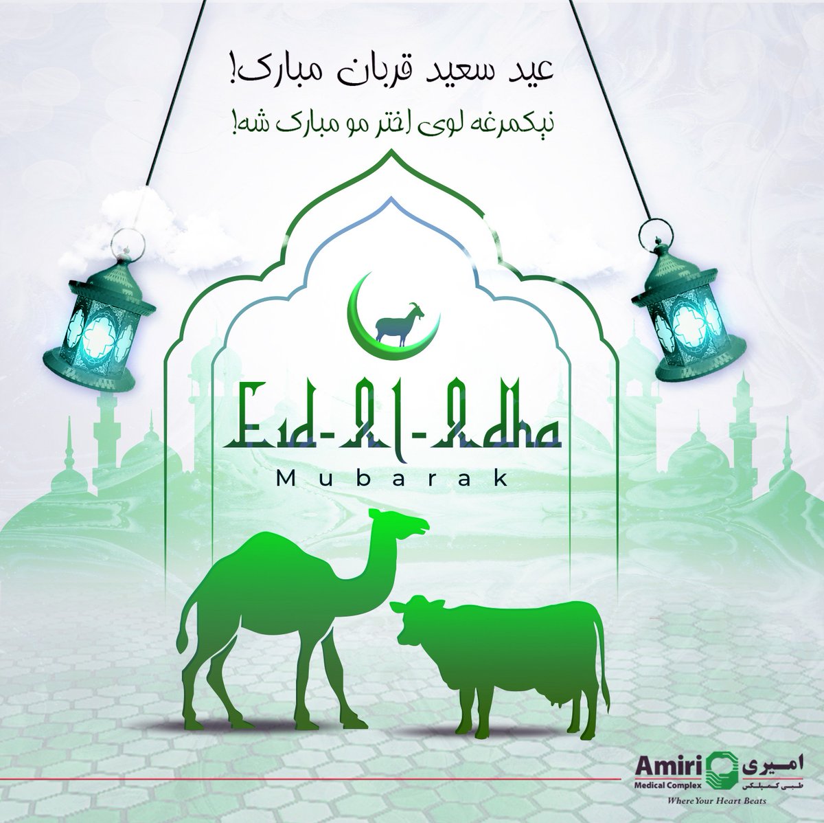amiri_m_complex's tweet image. الله اکبر، الله اکبر، الله اکبر، لا اله الا الله، الله اکبر، الله اکبر و لله الحمد.

Amiri Medical Complex congratulates a very happy Eid-ul-Adha to all Afghans and wishing everyone a very joyful Eid.
Eid Mubarak!