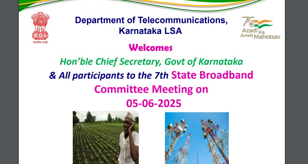 DIPA thanks <a href="/DoT_India/">DoT India</a>, <a href="/DOTKARNATAKALSA/">Karnataka LSA DoT</a> &amp; Govt. of Karnataka for convening the 7th SBC under the chairmanship of Hon’ble Chief Secretary.

Discussions focused on #RoWRules2024, DBN 4G rollout,5G street furniture forms, MoHUA policy,#CBuD,portal integration &amp; skilling in telecom.