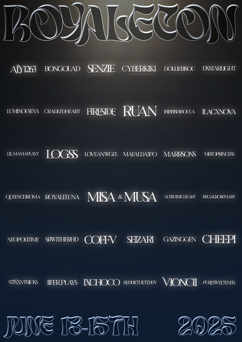 VIONCII π« EVENTS (@vionciievents) on Twitter photo β ROYALECONπYEAR 4, FINALE β
The final featured creator list is here.
β¨ Gates open June 13β15th under the Vioncii Events group on Roblox.
#Roblox #RoyaleHigh #RoyaleCon2025 <a href="/Vioncii/">VIONCII π«</a> β ROYALECONπYEAR 4, FINALE β
The final featured creator list is here.
β¨ Gates open June 13β15th under the Vioncii Events group on Roblox.
#Roblox #RoyaleHigh #RoyaleCon2025 <a href="/Vioncii/">VIONCII π«</a>