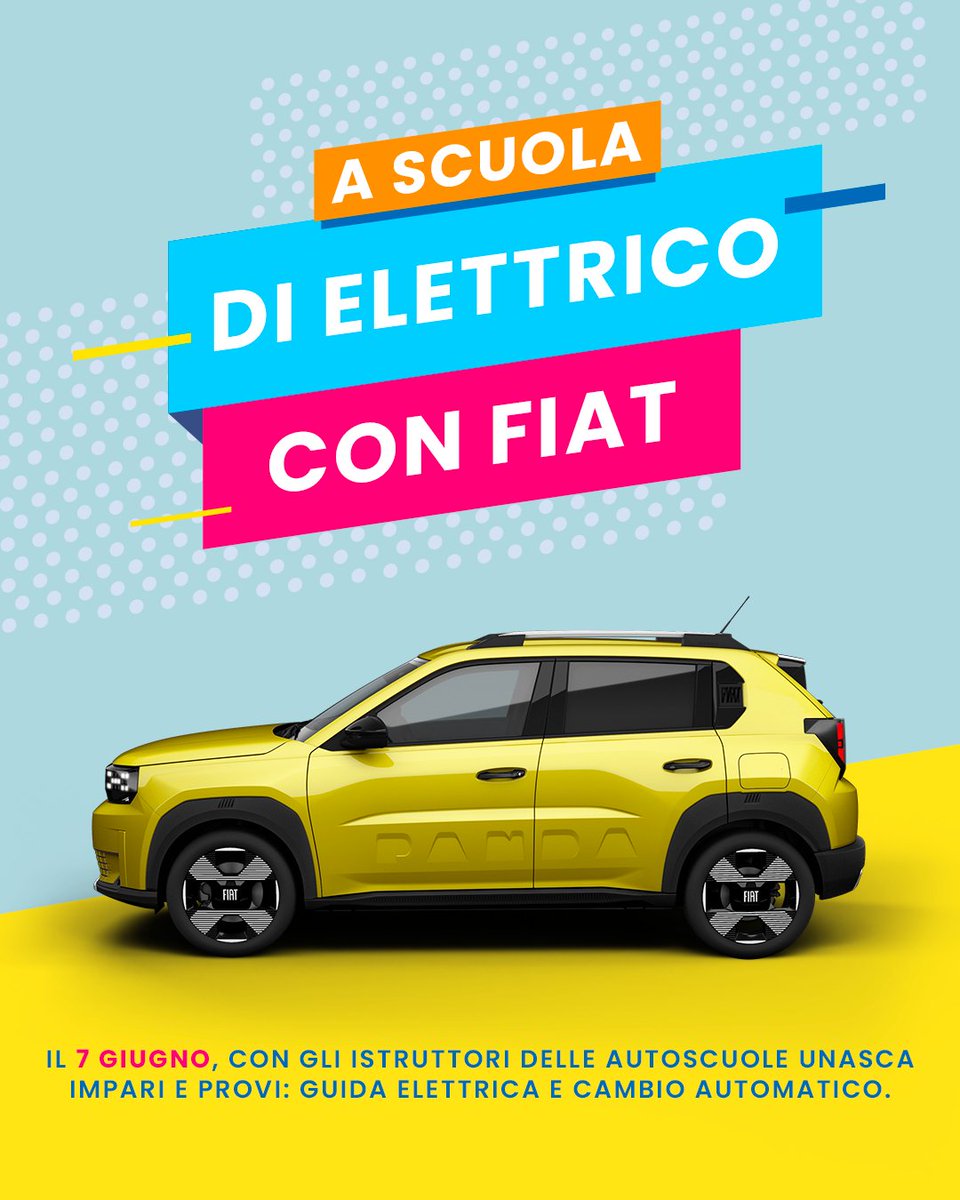 FIAT presenta: A Scuola di Elettrico.

Una giornata per scoprire tutto: guida elettrica, ricarica e cambio automatico.
Con test drive inclusi.

📅 Sabato 7 giugno

🚗 Con gli istruttori delle autoscuole UNASCA

📍 Nelle concessionarie Fiat