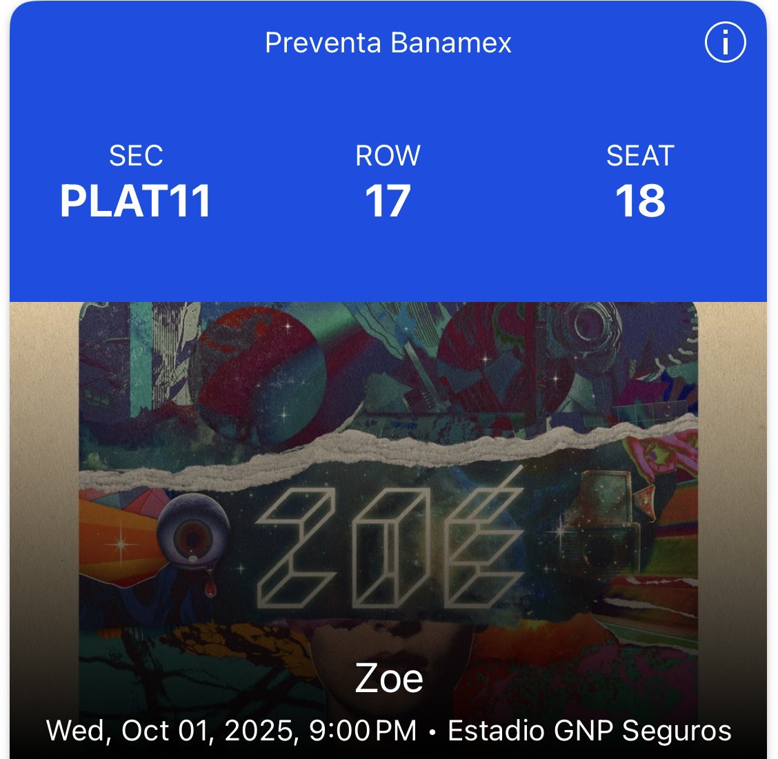andreacastper's tweet photo. VENDO 1 BOLETO DE ZOÉ PARA EL 1 DE OCTUBRE ZONA PLATINO #zoe #ticketmaster #gnp $$ lo vendo al mismo precio que me costó https://t.co/c68Wx6Kizb
