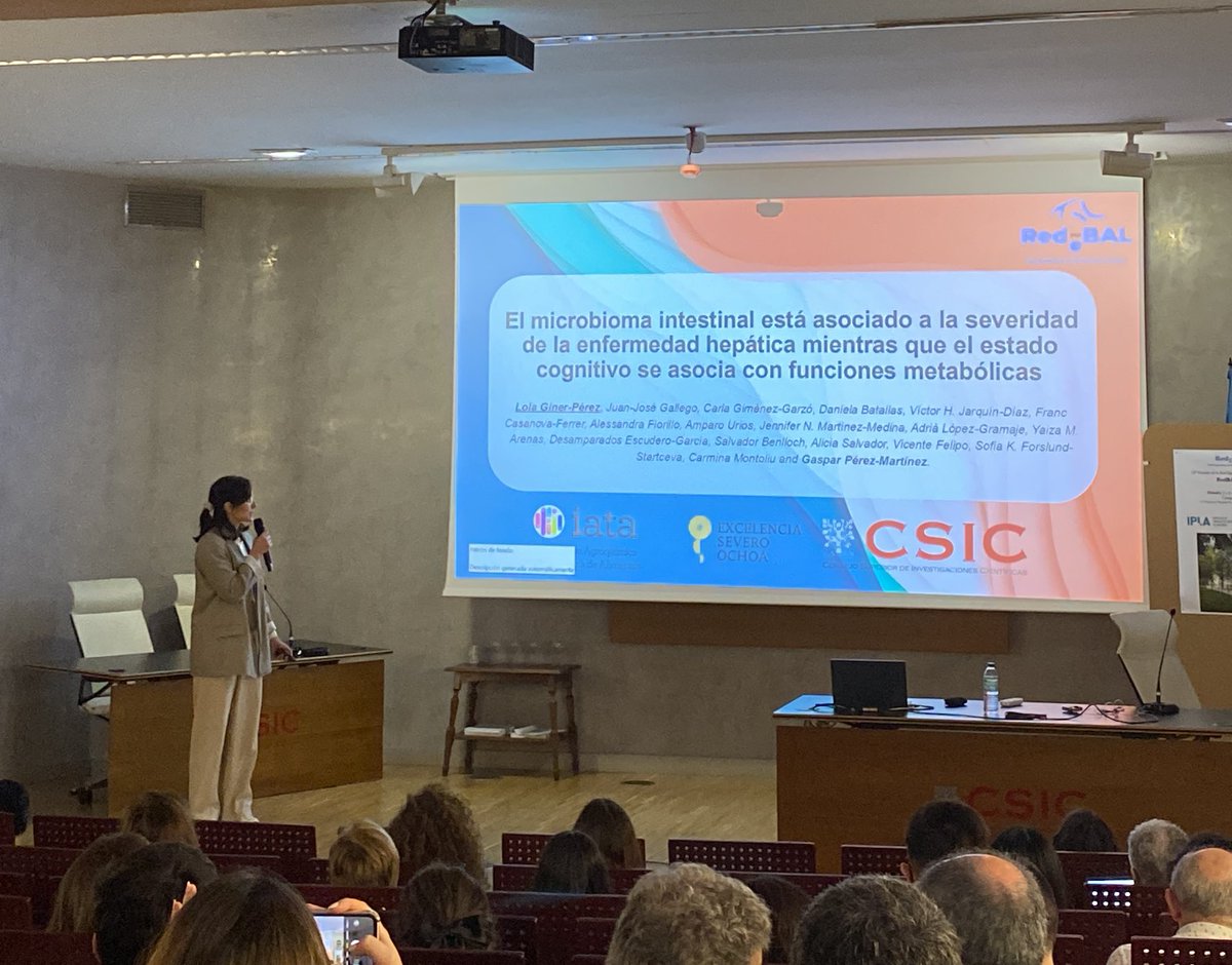 El microbioma intestinal está asociada a la severidad de la enfermedad hepatica mientras que el estado cognitivo se asocia con funciones metabólicas por Lola Giner del IATA en valencia