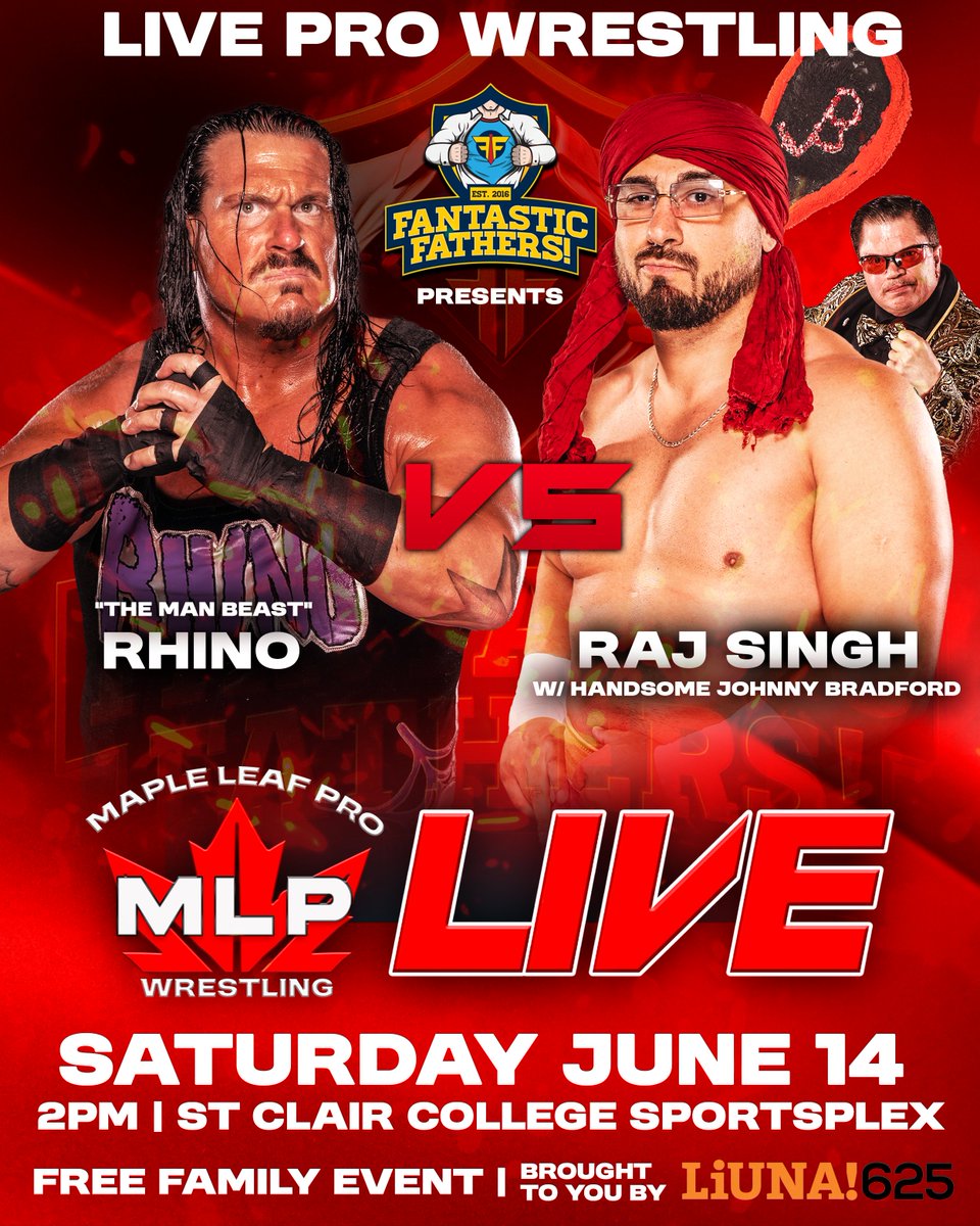 MAPLE LEAF PRO Wrestling (@mapleleafpw) on Twitter photo Thirty years ago, "Handsome" Johnny Bradford managed a group of young wrestlers called Thug Life that included Adam Copeland, Christian Cage, and a young Rhino. On June 14, he's sending <a href="/TrueRajSingh/">Raj “Champagne” Singh 🍾</a> to take out his former protégé, but can Raj Singh avoid the GORE! GORE! GORE!? Thirty years ago, "Handsome" Johnny Bradford managed a group of young wrestlers called Thug Life that included Adam Copeland, Christian Cage, and a young Rhino. On June 14, he's sending <a href="/TrueRajSingh/">Raj “Champagne” Singh 🍾</a> to take out his former protégé, but can Raj Singh avoid the GORE! GORE! GORE!?