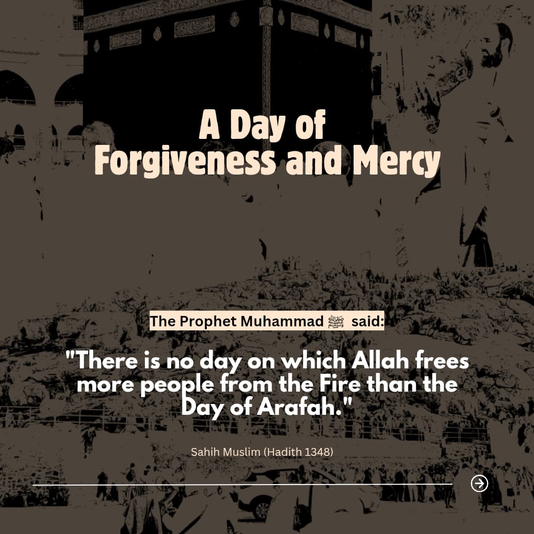 "There is no day on which Allah frees more people from Hell than the Day of Arafah."
[Sahih Muslim ]
✨ Make sincere Du'a. Seek forgiveness. Start fresh.
#ArafahDay #Forgiveness #Islam