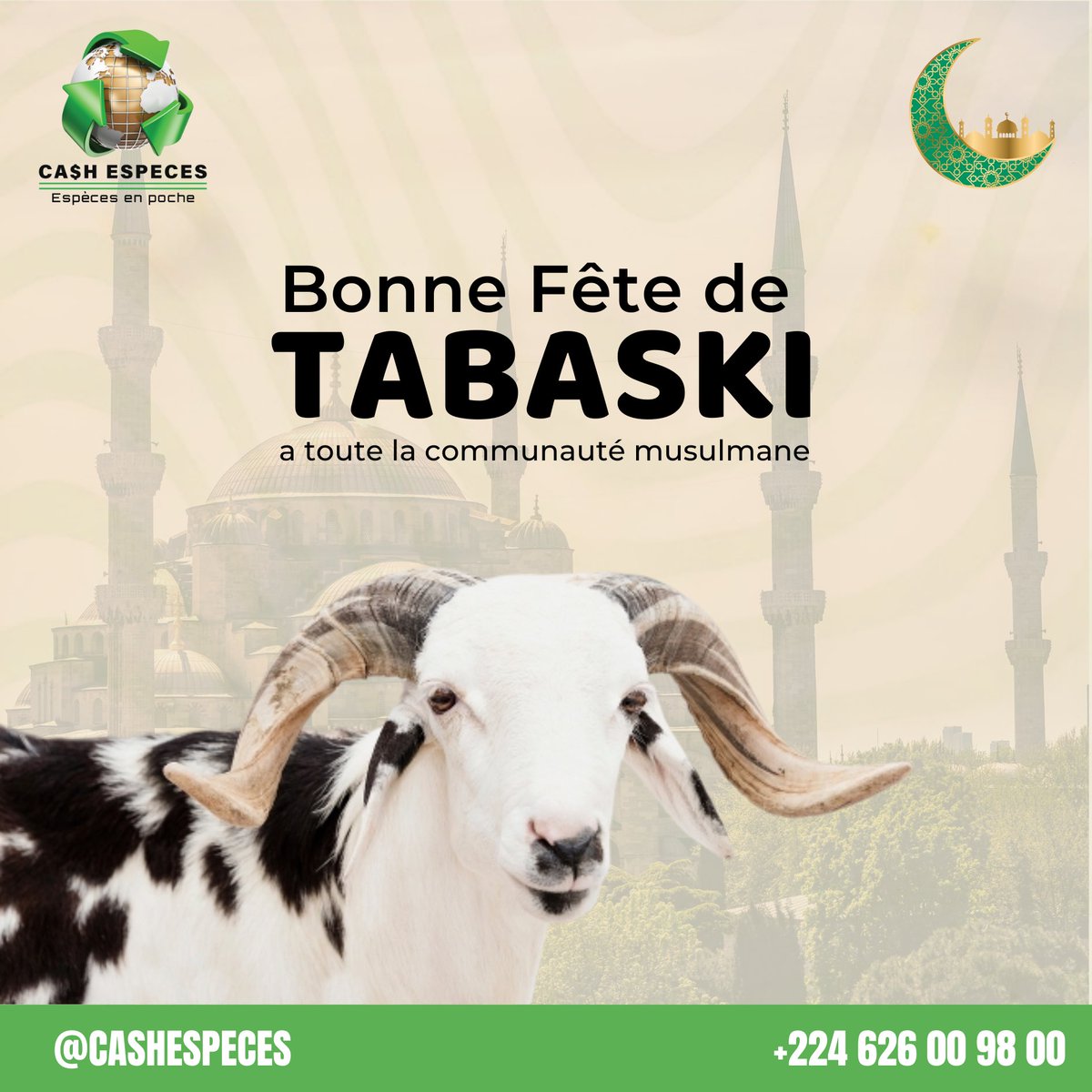 Bonne Fête de Tabaski à toutes et à tous !

En ce jour de partage, de prière et de solidarité, Cash Especes souhaite à toute la communauté musulmane une fête remplie de paix, de bonheur et de bénédictions.

#CashEspeces #TransfertDargent
#ChangeDevises #Guinée