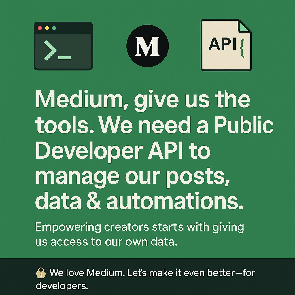 theWatcher_9984's tweet image. Medium, give us the public developer APIs so that we can make custom personal tools.
#OpenMedium #medium