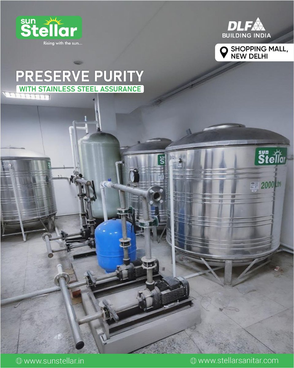 Stellar quality meets trusted engineering at DLF, Shopping Mall, New Delhi – where water safety starts with the right storage.

🌐 sunstellar.in | stellarsanitar.com

#SunStellar #StainlessSteelTank #WaterStorageSolutions #PurityAssured #DLFDelhi