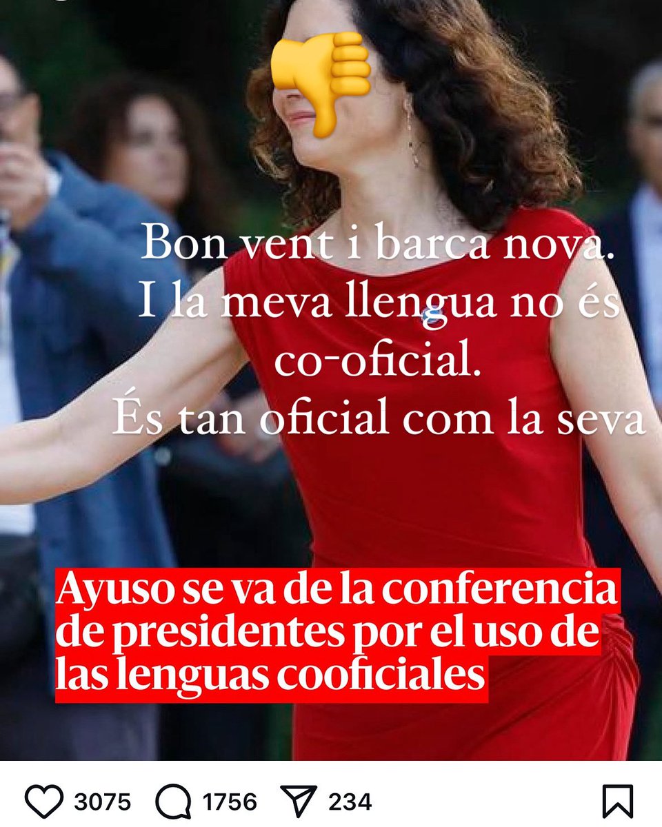 "Ayuso se va de ....."  Bon vent i barca nova. I la meva llengua no és co-oficial. És tan oficial com la seva.