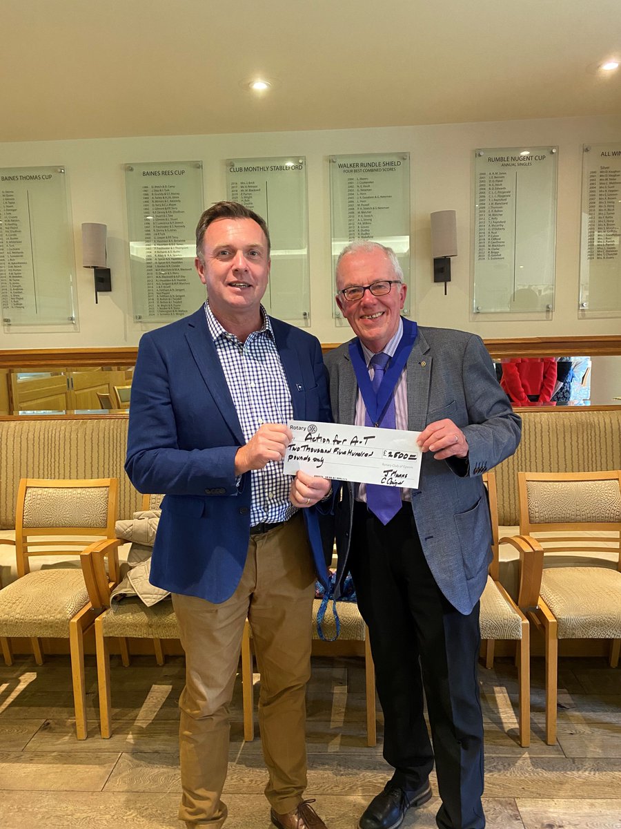 Action for A-T (@actionforat) on Twitter photo We were delighted to receive ยฃ2500 from the president of <a href="/EpsomRotary/">Rotary Club of Epsom</a> yesterday. The funds were raised at their centenary ball & will be committed to new A-T research in the coming weeks. Please join us in thanking everyone involved for their generous and valued support. We were delighted to receive ยฃ2500 from the president of <a href="/EpsomRotary/">Rotary Club of Epsom</a> yesterday. The funds were raised at their centenary ball & will be committed to new A-T research in the coming weeks. Please join us in thanking everyone involved for their generous and valued support.