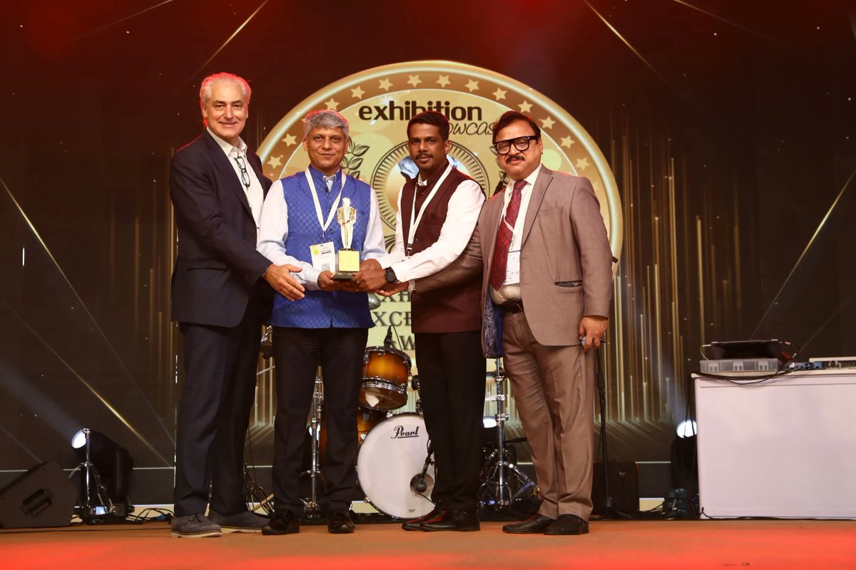 IMTEX's tweet image. IMTEX wins big at Exhibition Excellence Awards 2025! 
Hosted by #IMTMA,it bagged Top International Influence &amp;amp; Excellence in Operations &amp;amp; Innovation awards at CIDCO, Mumbai
Kudos to our exhibitors, visitors &amp;amp; partners. 
Cheers to #BIEC for Top MICE Infrastructure Award! 
#Awards