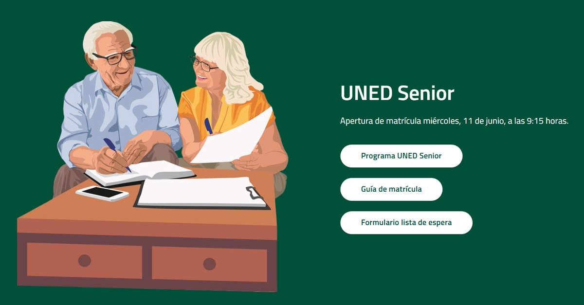 ❗️El  11 de junio abrimos la matrícula de UNED Senior en UNED Pamplona 
👉Dirigido a mayores de 50 años 
☑️65 asignaturas 
➕Info y matrícula: unedpamplona.es
#somosuned #UnedSenior