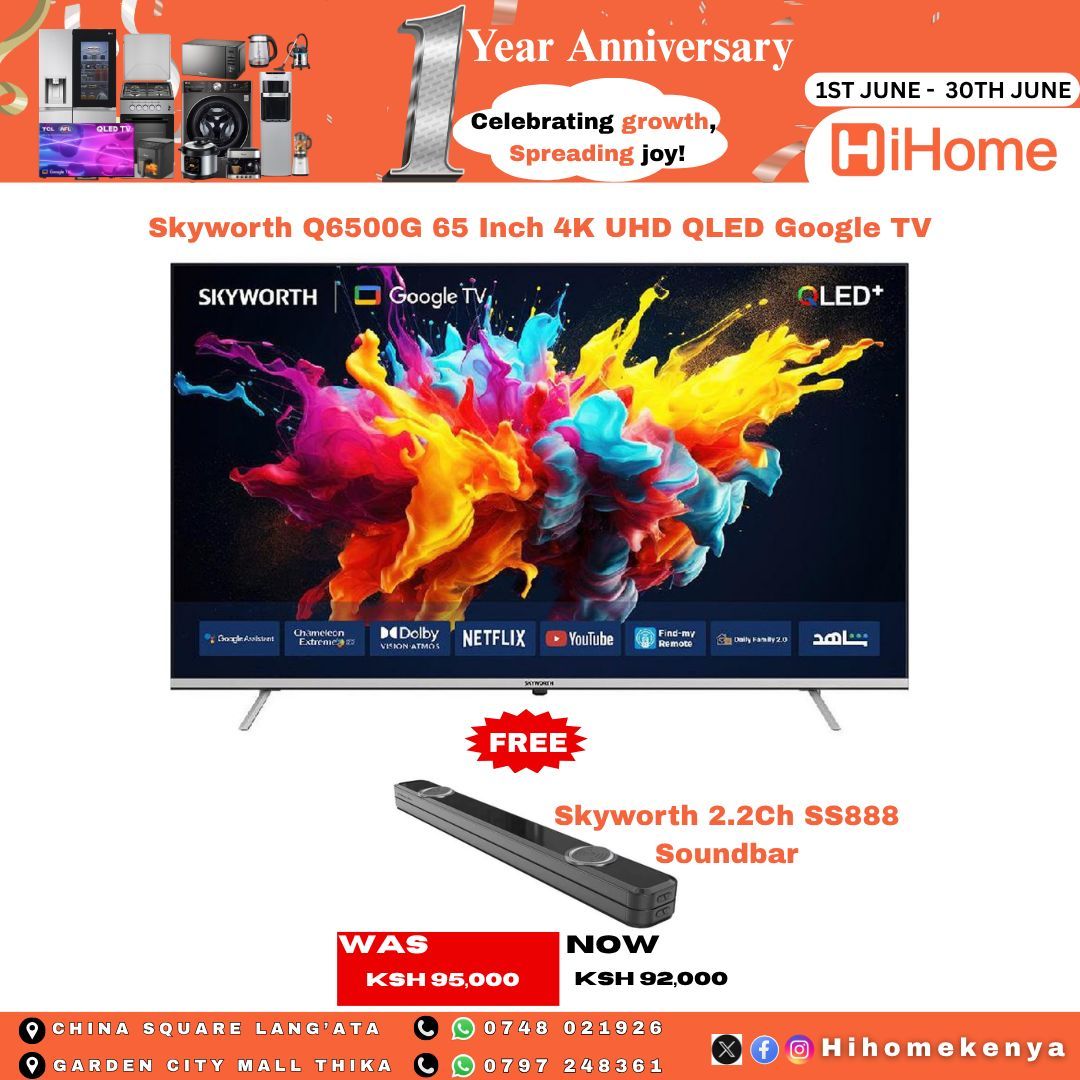 Buy One, Get One FREE!
Grab the Skyworth Q6500G 65” 4K UHD QLED Google TV and get a FREE Skyworth 2.2Ch SS888 Soundbar 🔊

#HiHomeTurns1 #SkyworthTV #FreeSoundbar #CelebratingGrowthSpreadingJoy #HiHomeDeals #BigScreenBigSound