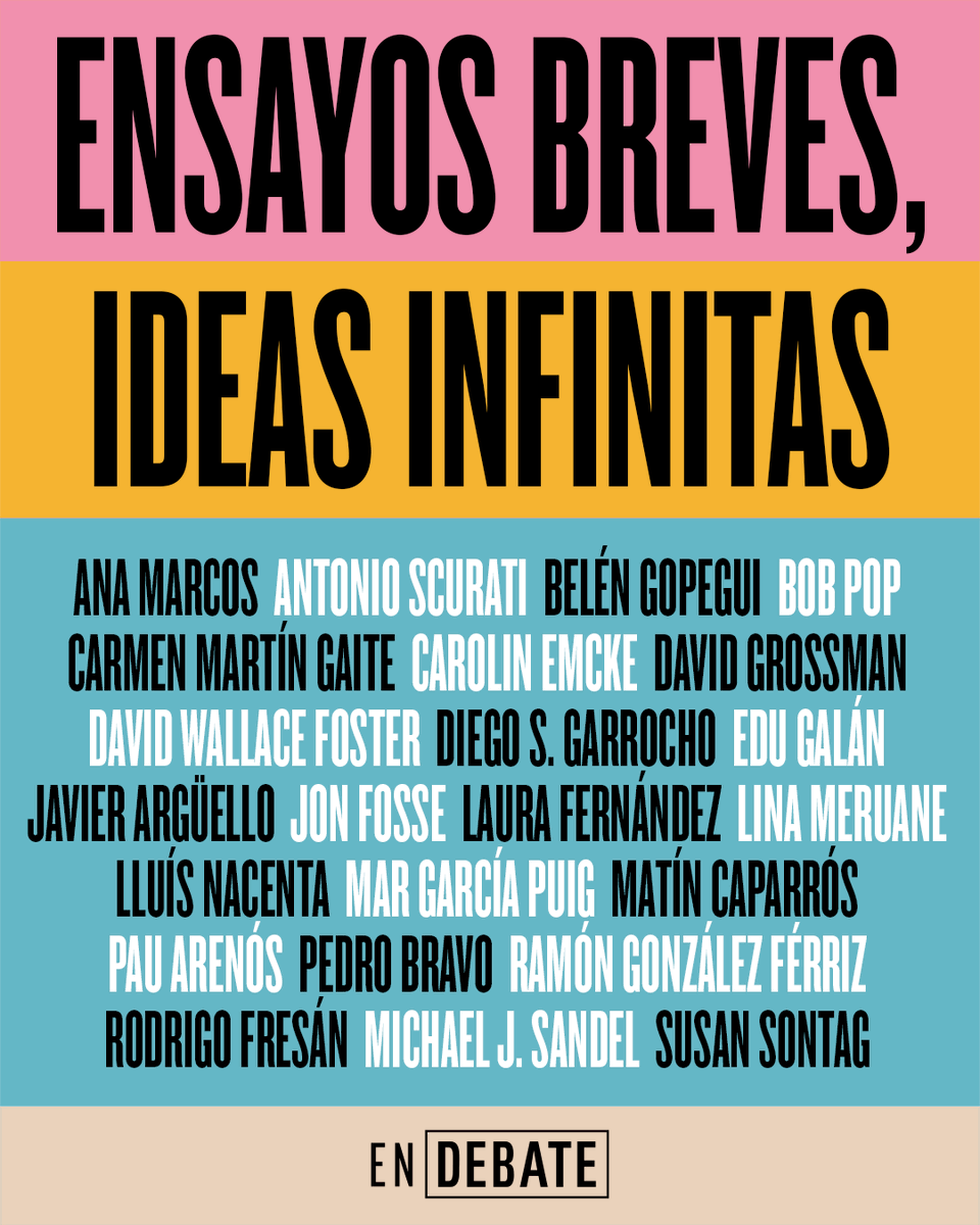 Todostuslibros (@todostuslibros_) on Twitter photo ENDEBATE
El hogar de los textos breves que presentan una opinión, defienden una actitud o cuentan una historia, pero son más un aperitivo que un banquete, estimulan la conversación más que saciarla.
Búscalos en tu librería:
acortar.link/Q71tm1
*publi <a href="/debatelibros/">Editorial Debate</a> ENDEBATE
El hogar de los textos breves que presentan una opinión, defienden una actitud o cuentan una historia, pero son más un aperitivo que un banquete, estimulan la conversación más que saciarla.
Búscalos en tu librería:
acortar.link/Q71tm1
*publi <a href="/debatelibros/">Editorial Debate</a>