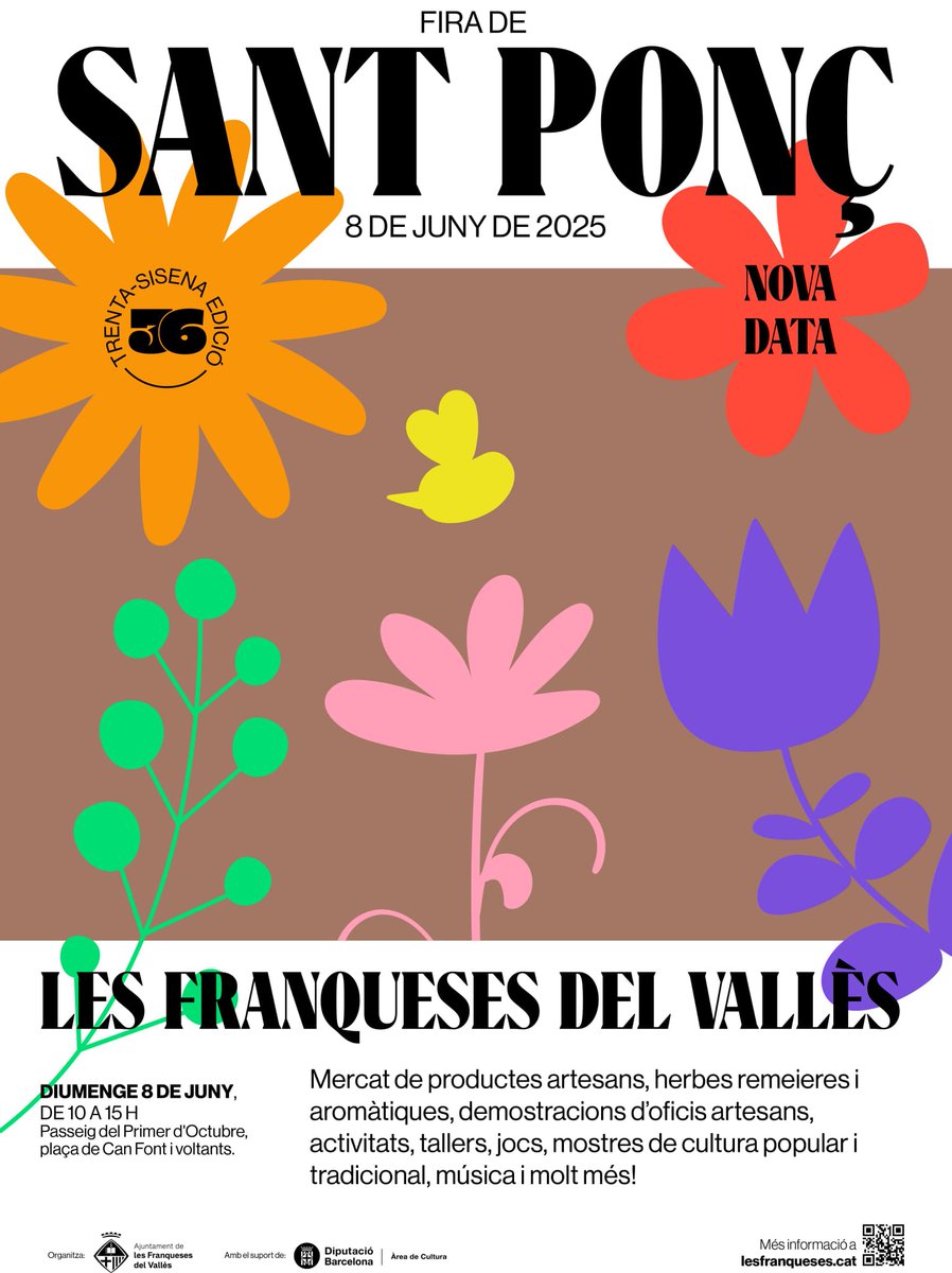 🔸 Productes artesans
🔸 Herbes remeieres i aromàtiques
🔸 Demostracions d'oficis artesans
🔸 Activitats, tallers i jocs

👉 Cultura popular i tradicional, música i molt més us esperen el diumenge 8 de juny de 10 a 15 h a la Fira de Sant Ponç 2025!

👀 Us la perdreu?