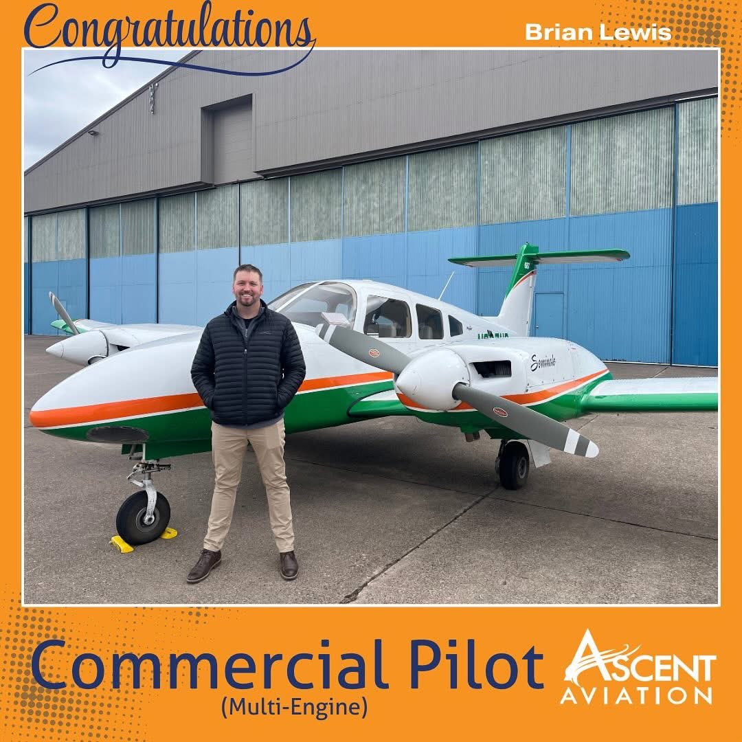 Congratulations on your successful commercial pilot (multi-engine) check ride, Brian! 🛩️ ascentaviation.com #FlightSchool #LearnToFly #BecomeAPilot #ProfessionalPilot #AscentAviation #Duluth #LakeSuperiorCollege #StudentSuccess