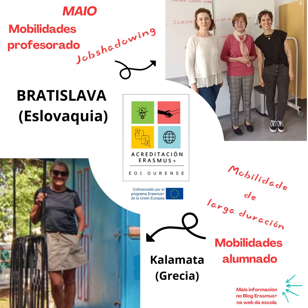 🌍 En maio, o programa Erasmus+ continuou fortalecendo a colaboración educativa:
✈️ Jobshadowing na Jazykova Škola (República Checa), unha escola pública de idiomas. 🇨🇿👩‍🏫
✈️ Mobilidade de longa duración de alumnado en Kalamata (Grecia). 🇬🇷📚
#ErasmusPlus #Mobilidades <a href="/sepiegob/">SEPIE</a>